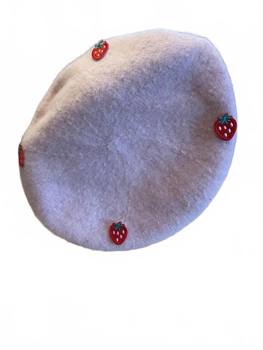Cute Pink Beret with Strawberry Embellishments